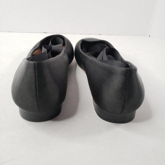 Asos Ribbon Ballerina Flats Sz 5 Black Satin Wrap Around Ankle Tie Ballet Shoes - Picture 6 of 11